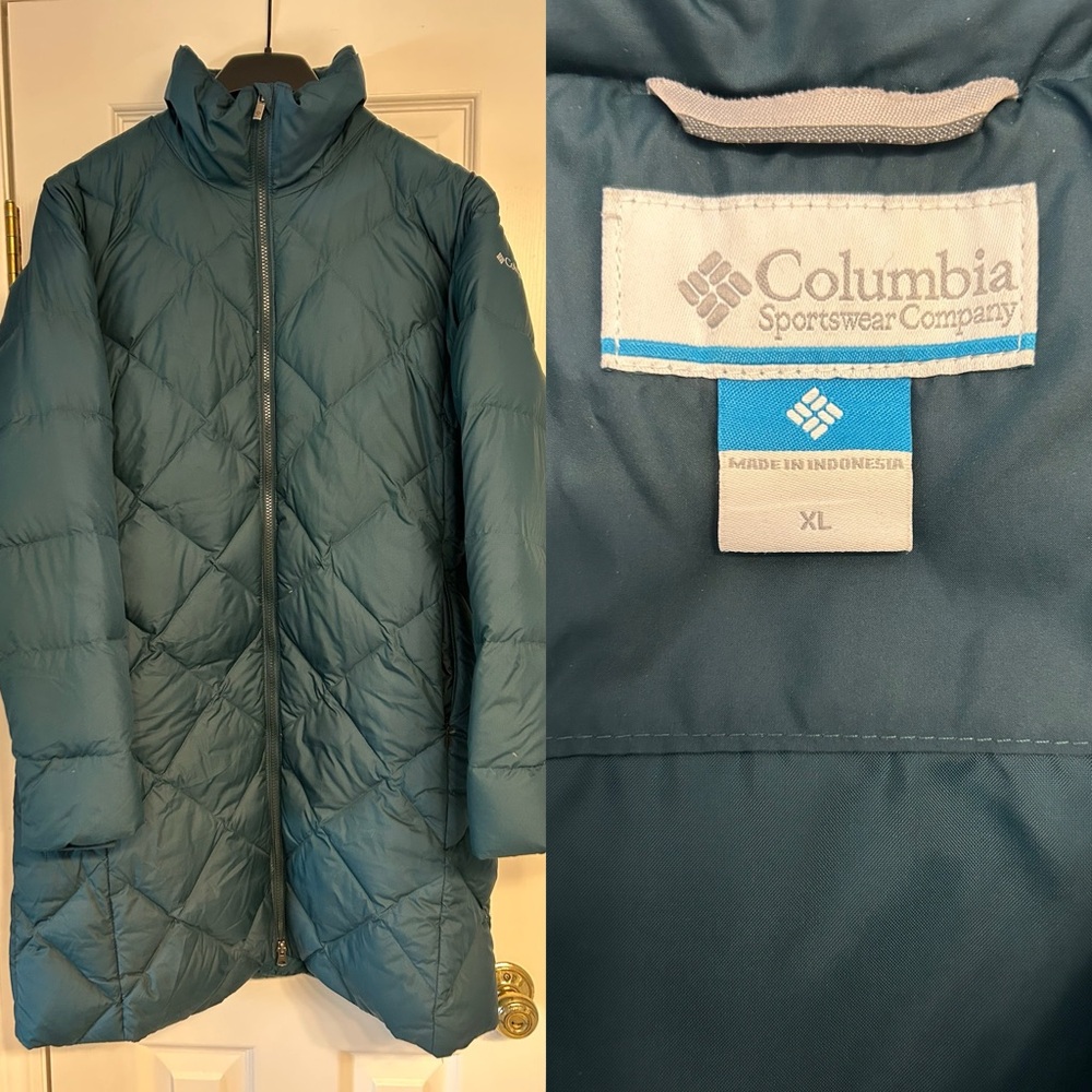 Columbia Teal Quilted Long Coat XL